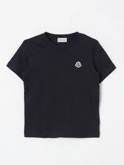 Moncler Blue T-shirt For Kids With Patch In Black