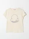 Moncler Girl's Cord Appliqué Logo Short-sleeve T-shirt In Cream