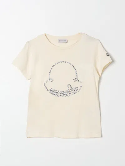 Moncler Kids' Girl's Cord Appliqué Logo Short-sleeve T-shirt In Antique White