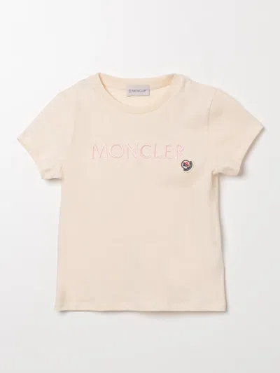 Moncler Kids'  T-shirt Crema In Jersey Di Cotone Bambina