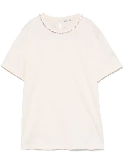 Moncler Crystal-embellished T-shirt In Neutrals