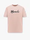 Moncler Cotton T-shirt With Embroidered Varsity Logo In Pink