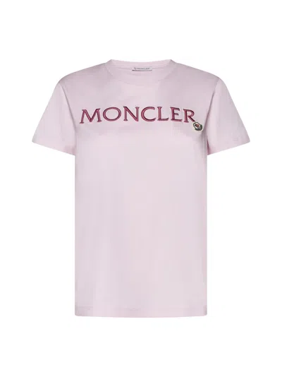 Moncler Logo-embroidered Cotton T-shirt In Pink