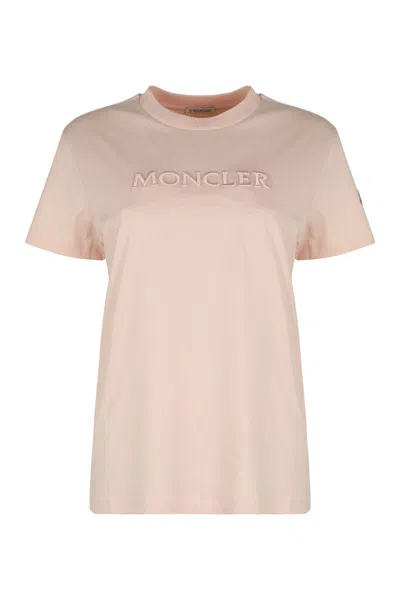 Moncler Cotton Jersey Short Sleeve Round Neck T-shirt In Pink