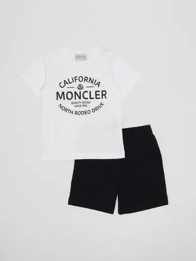 Moncler Kids' T-shirt+shorts Suit In Bianco-blu