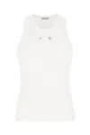 Moncler Cotton Top With Embellished Detail And Ribbed Texture In White