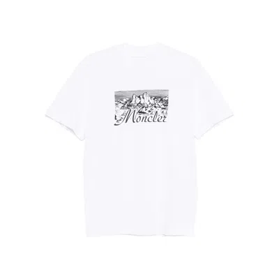 Moncler Mens White Graphic-print Crewneck Cotton T-shirt