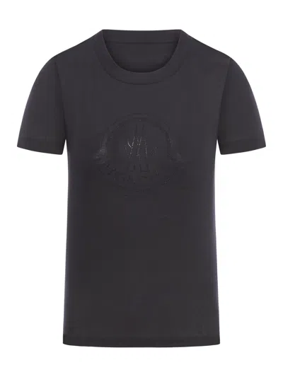 Moncler T-shirt With Applied Rhinestones In Black
