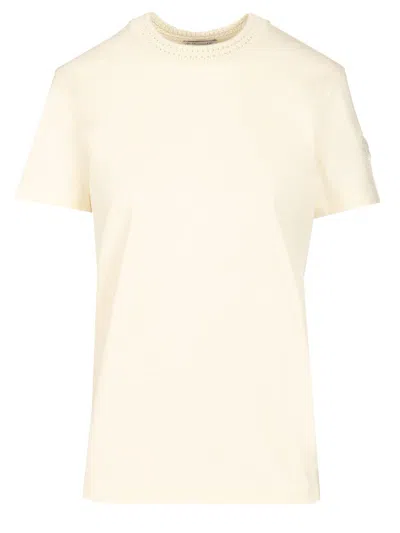 Moncler T-shirt With Crochet Detail In Neutral