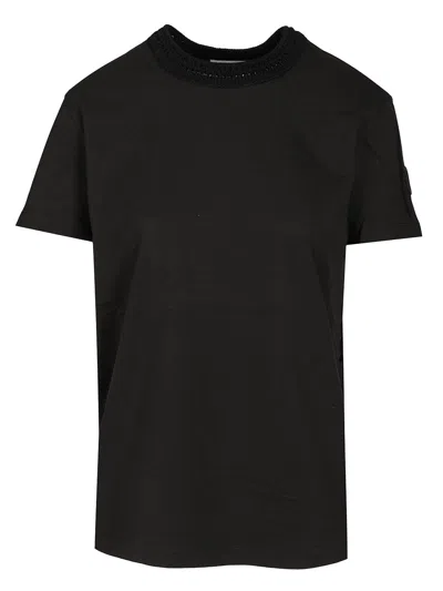 Moncler T-shirt With Crochet Detail In Black