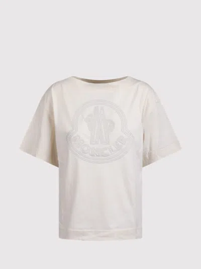 Moncler T-shirt With Embroidered Logo In Beis