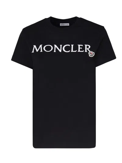 Moncler Logo Embroidered Crewneck T-shirt In Black