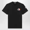 Moncler Blue T-shirt With Embroidered Tricolor Logo In Black