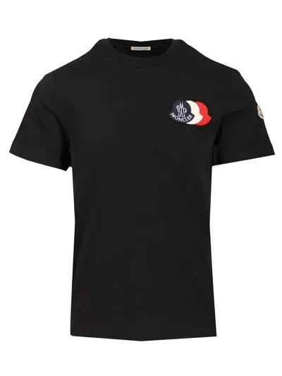 MONCLER T-SHIRT WITH EMBROIDERED TRICOLOUR LOGO