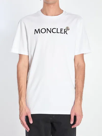 Moncler T-shirt With Flocked Cotton Logo In White