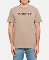Moncler Cotton Crew Neck T-shirt With Velvet Print In Beige