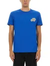 Moncler Double Logo Patch Cotton T-shirt In Blue