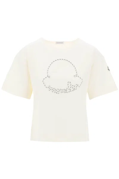 Moncler T-shirt With Nautical Rope Logo Design Women In Cream