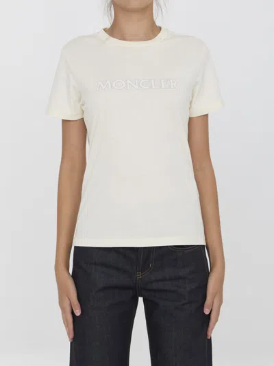 Moncler T-shirt With Rhinestone Logo In White