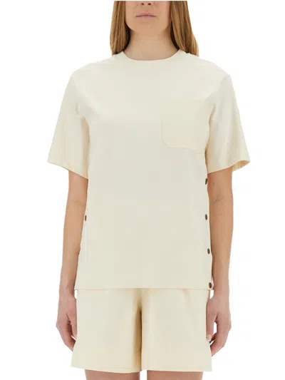 Moncler T-shirt With Side Buttons In Ivory
