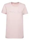 Moncler Pink T-shirt With Embroidered Logo On The Front And Logo Patch On The Sleeve In Cotton Woman In Pink