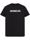 Moncler Black Cotton T-shirt With White Logo Print In Black