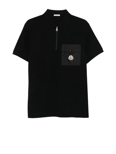 Moncler Cotton Piquet Polo Shirt With Pocket Clothing In Black