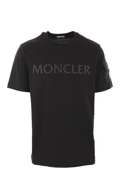 Moncler Laminated Logo Cotton T-shirt In Black