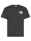 Moncler Blue T-shirt With Embroidered Tricolor Logo In Black