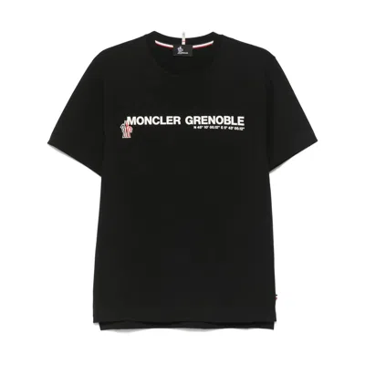 Moncler Grenoble Black Stretch Cotton T-shirt In Brown