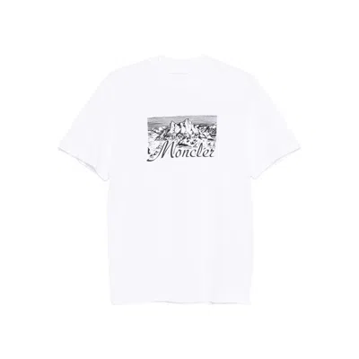 Moncler Mens White Graphic-print Crewneck Cotton T-shirt