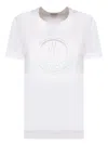 Moncler Women White Cotton Rhinestone Logo T-shirt In White