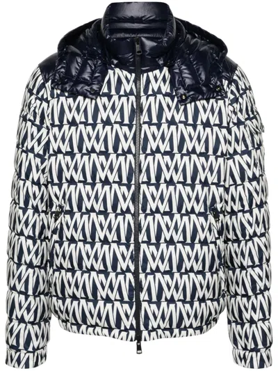 Moncler Monogram-print Puffer Jacket In Blue