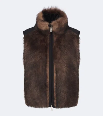 Moncler Tadorne Shearling-trimmed Down Vest In Black