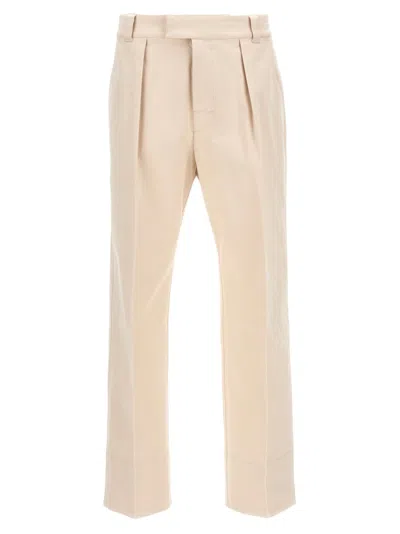 Moncler Tailored Stretch Cotton Drill Pants In Neutral