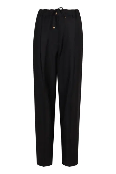 Moncler Tailored Virgin Wool Gabardine Trousers In Black