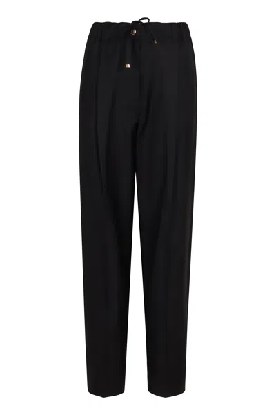 Moncler Tailored Virgin Wool Gabardine Trousers In Black