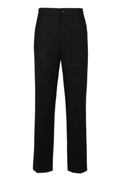 Moncler Wool Flannel Tailored Crease Front Trousers In Black