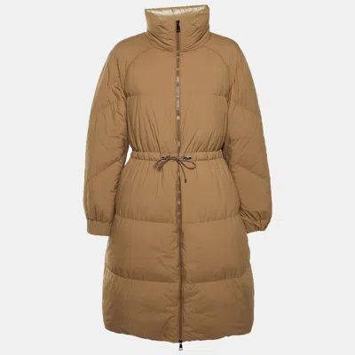 Pre-owned Moncler Tan Quilted Nylon High-neck Citronnier Down Coat L