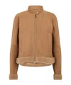 Moncler Tan Suede Jacket In Brown
