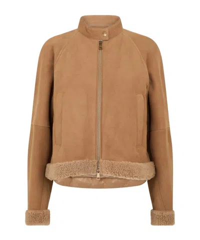 Moncler Tan Suede Jacket In Brown