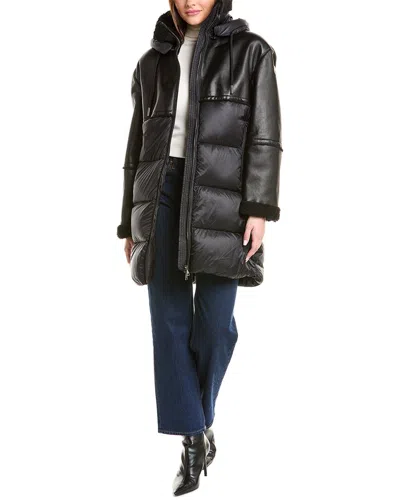 Moncler Tana Leather Coat In Black