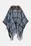 Moncler Tartan Wool Cape In Blue