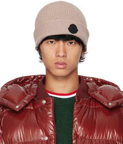 Moncler Taupe Logo Patch Beanie In 51t - Taupe