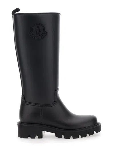 Moncler Tech Fabric Slip-on Ankle Boots With Low Block Heel And Tonal Logo Patch In Black