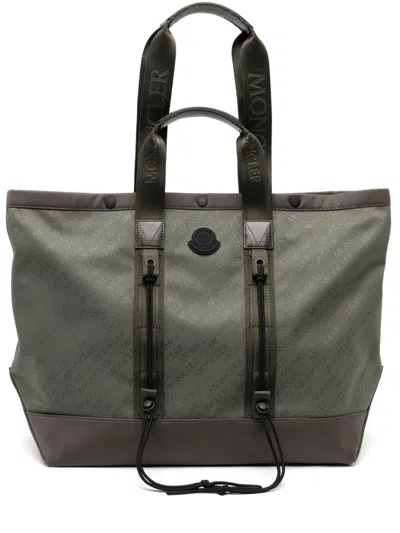 Moncler Tech Jacquard Tote Bag In Green