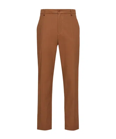 Moncler Technical Pleated Cotton Trousers In Brown