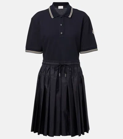 Moncler Technical Cotton Polo Dress In Black