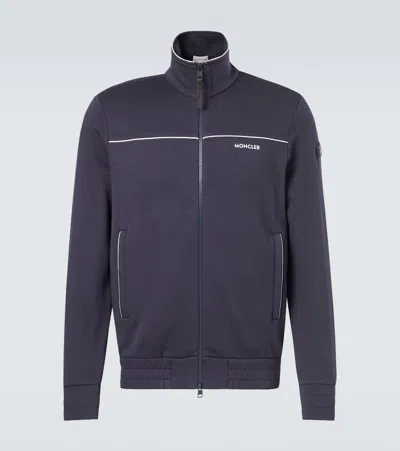Moncler Technical Jersey Zip-up Sweatshirt In Blue