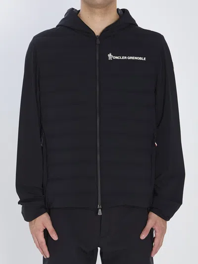 Moncler Striped Detailing Cotton Blend Hooded Jacket In Black